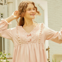 Chenxi original pajamas female spring and autumn thin solid color knitted cotton long sleeve retro sexy sweet princess Lady suit