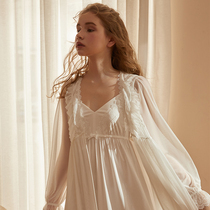 Chen Xichun summer pajamas female sexy lace mesh set beautiful back sling Ice Silk thin home robe two-piece set