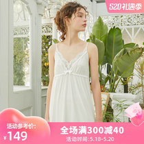 Dust-Hee Harnesses Sleeping Dresses Womens Summer Thin web yarn lace in the middle of a sexy V Pilot Modell court retro pyjamas