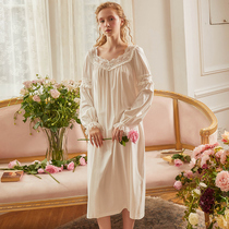 Chenxi nightgown long sleeve long skirt knitted cotton spring autumn French retro Princess lace sexy home wear pajamas