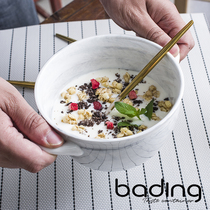 Nordic Net Red Girl INS marbled handmade ceramic underglaze double ear salad snack instant noodles breakfast bowl