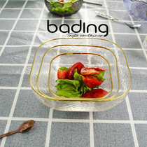Square gold edge hammer clear glass salad bowl home heat-resistant fruit vegetable dessert bowl Crystal Egg Bowl