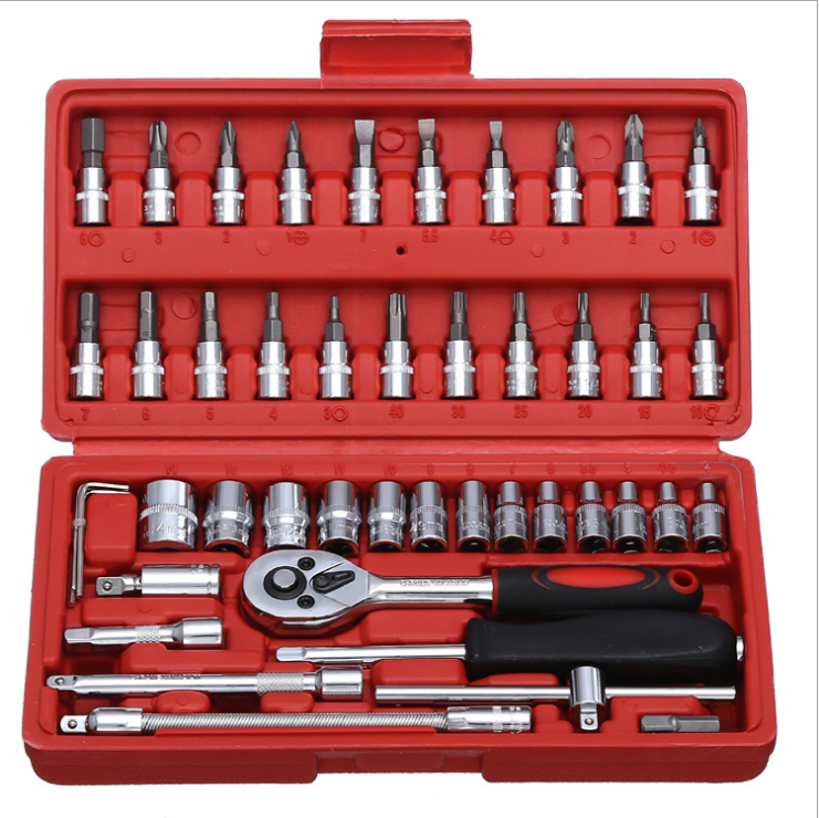 46 pieces of sleeves ratchet wrench combined suit car repair caravan 5 gold tool box