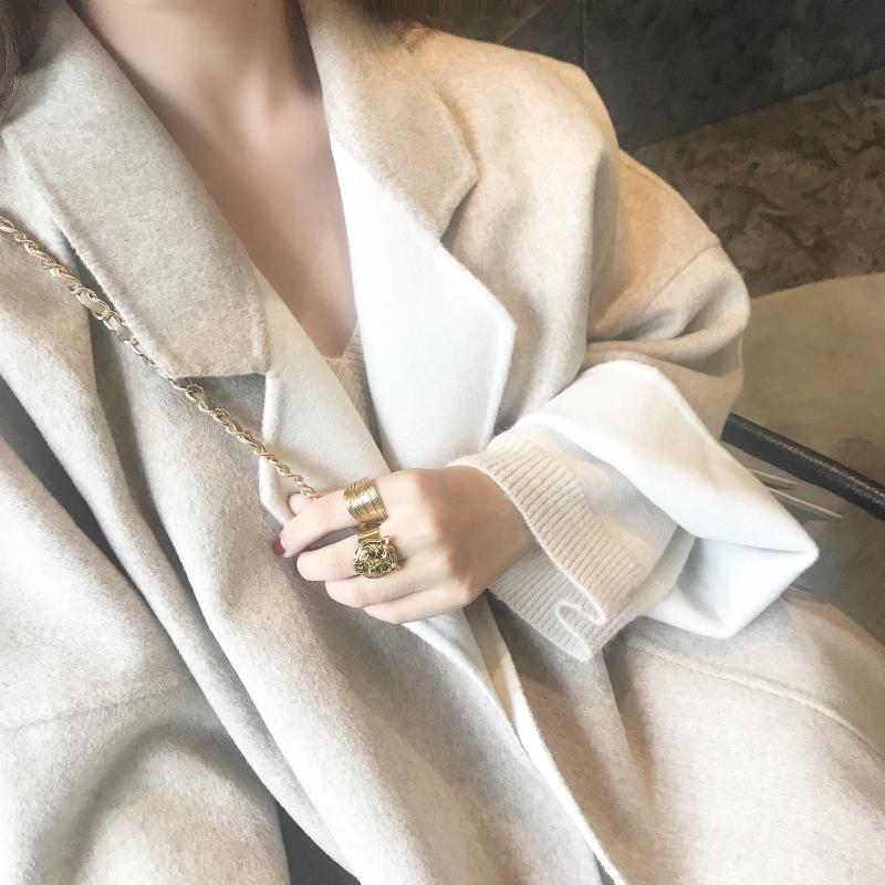 Ladykaye áo khoác len nữ dài phần phiên bản Hàn Quốc của bộ đồ mới cổ áo màu be hai mặt áo cashmere áo khoác nữ trung niên