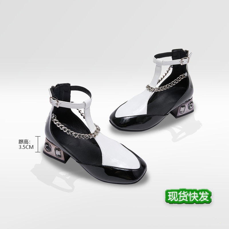 Girls' Soft and Comfortable Runway Shoes with Chain, Fashionable Mary Jane Parent-Child Sandals, Stage Shiny Leather Stage Shoes