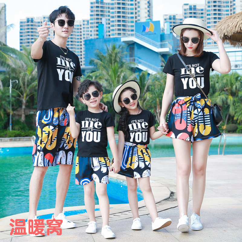 Fashion Xia Yang pie shorts mother and daughter mother and son father and daughter father and son family of three and four family parent-child suit plus size