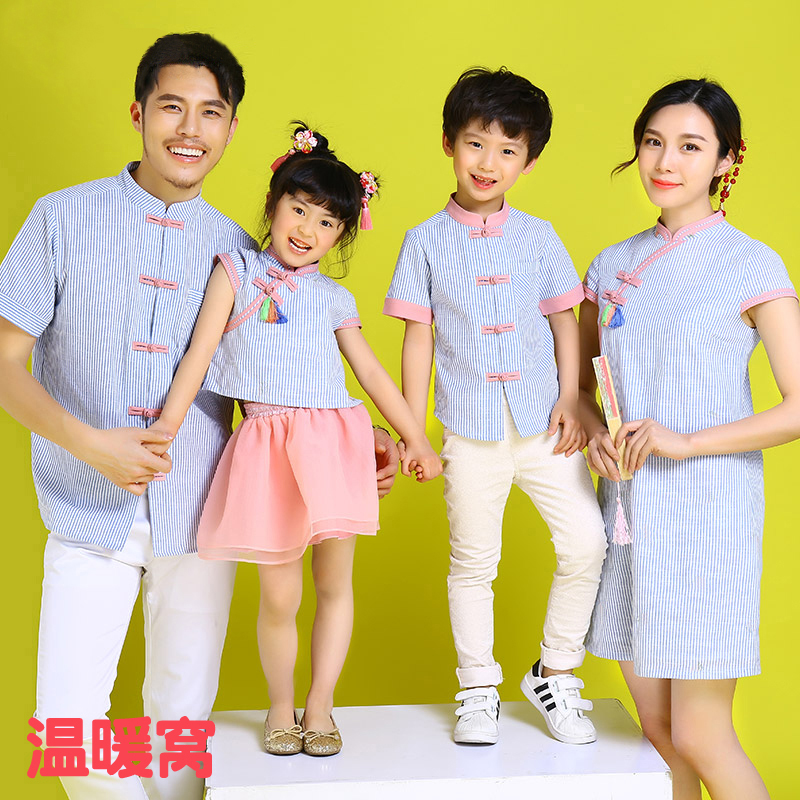 Chinese style family of three family portrait temperament mother-daughter cheongsam dress father-daughter mother-son father-son parent-child Tang suit summer