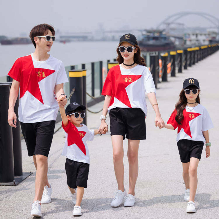 Fried street fashion casual family of three mother-child mother-daughter father-son father-daughter family parent-child suit 2021 summer new trend