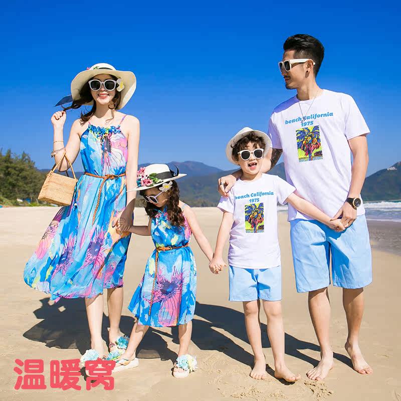 Holiday style printed elegant chiffon small sexy mother and daughter dress summer family outing mother and child family parent-child outfit