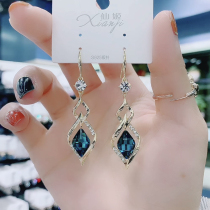 2022 New elegant and noble blue crystal earrings fashion with large face face with small ear crash