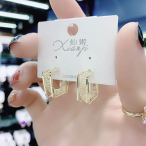 Square square is fine in air ear nail 925 pure silver needle Korea network red blast temperament with earring