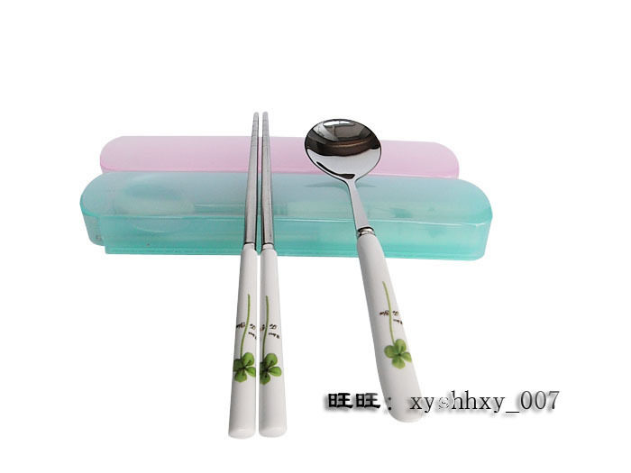 Draw Case Portable Cutlery Bone China Stainless Steel Chopsticks Round Head Spoon Suit Chopsticks Scoop Out of ceramic cutlery set
