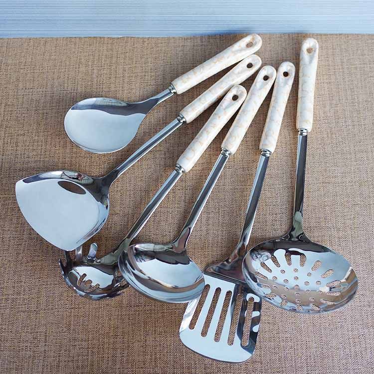 Home Anti-Hot Stir-fried Vegetable Shovels Face Pickpockets Ceramic Cookware Set Stainless Steel Pan Spade Soup Spoon Drain Pan Shovel Kitchen Cooking