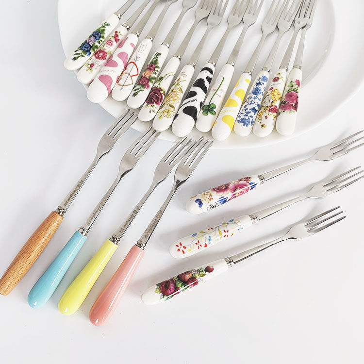 5 clothes) 304 ceramic stainless steel small fork fruit fork Snack Fork Pastry Fork AFTERNOON TEA FASHION CUTLERY