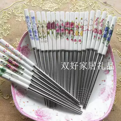 Tableware Bone china stainless steel chopsticks Ceramic chopsticks 19cm healthy chopsticks Portable chopsticks set Creative Korean household chopsticks