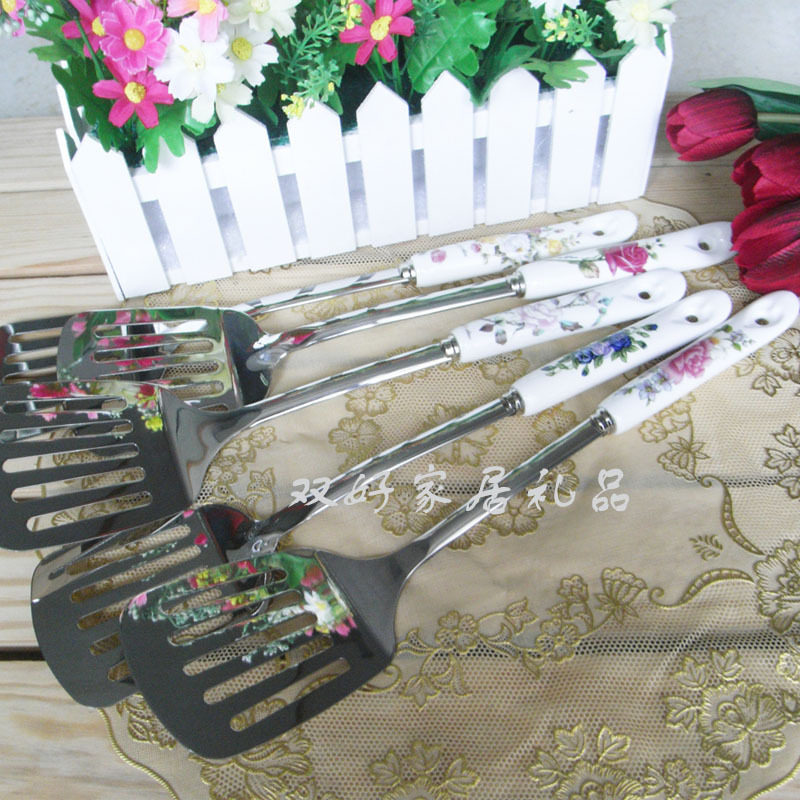(Clearance)Kitchen supplies Bone china stainless steel frying spatula cooking spatula set Household goods creative Korean style