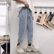 2018 mới hè hạ thu nam quần jeans trắng rách retro màu hoang dã quần nam chín điểm