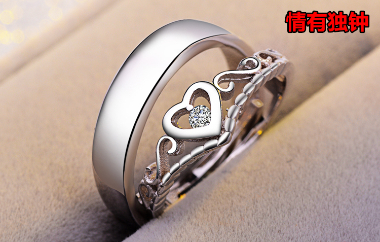 Sterling silver couple nhẫn một cặp chữ nam giới và phụ nữ net red sinh viên mở cửa cho các vòng Nhật Bản và Hàn Quốc đơn giản mô phỏng wedding ring kim cương