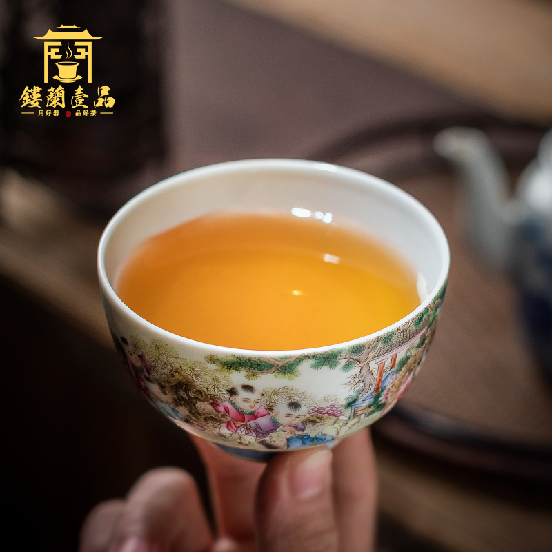 Jingdezhen ceramic all hand kung fu tea powder enamel the lad tea masters cup large bowl with single cup sample tea cup
