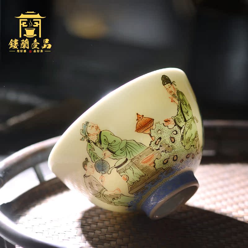 Jingdezhen ceramic all hand ancient figure colored boiled tea masters cup kung fu tea hand - made single CPU personal cup sample tea cup