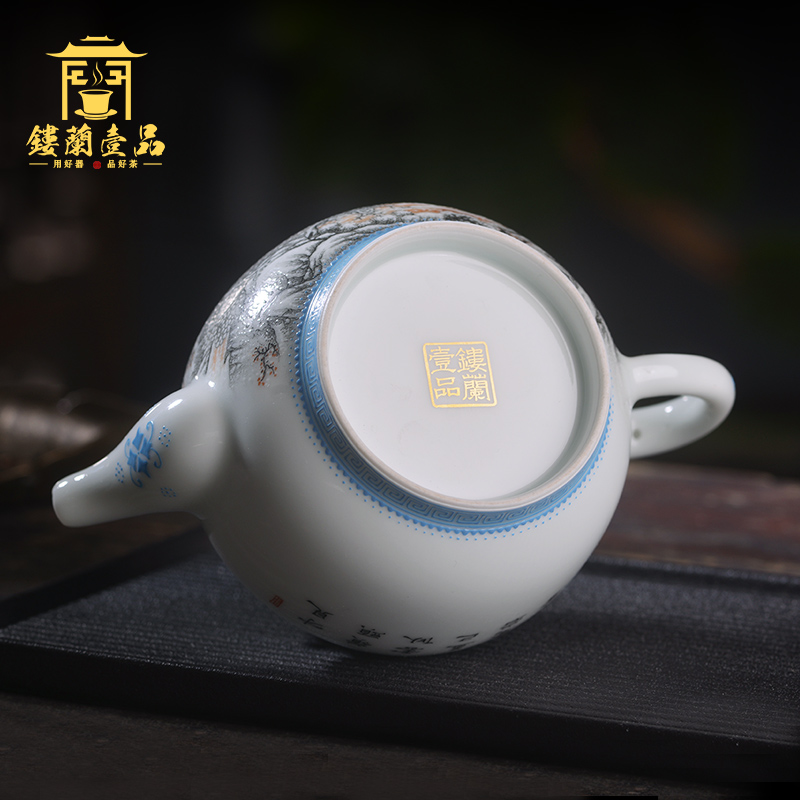 Jingdezhen ceramic whole drawing landscape expression teapot side powder color ink and kung fu tea tea, household single pot