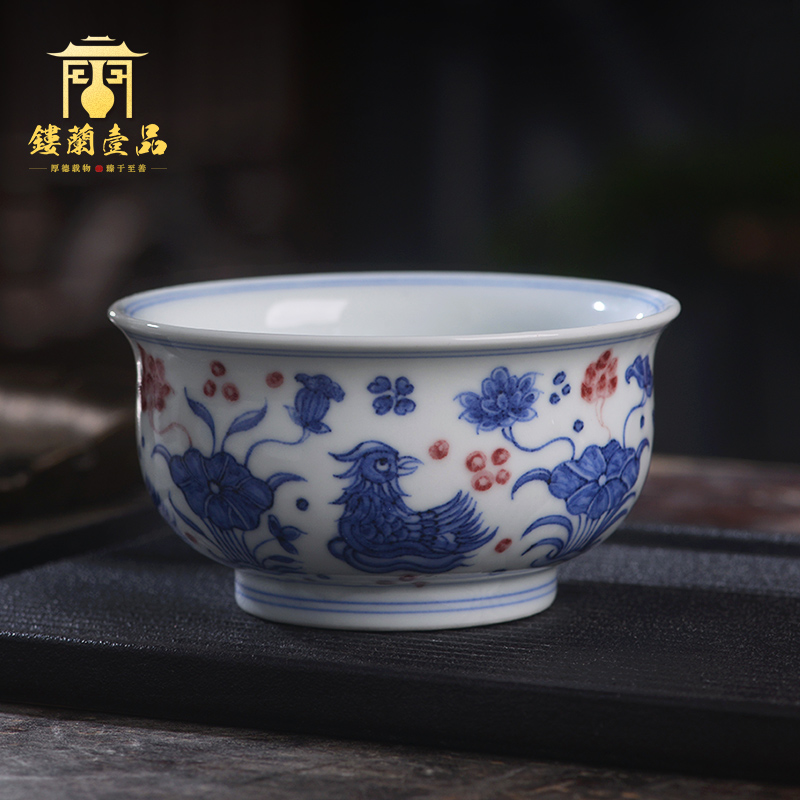 All hand - made porcelain of jingdezhen ceramics youligong red - violet pond yuanyang master of kung fu tea cup tea cup