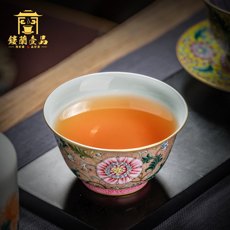 Jingdezhen all hand tea set ceramic bowl famille rose oil, red bottom branch master sample tea cup single CPU kung fu tea cups