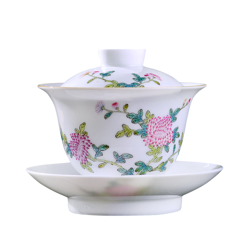Jingdezhen ceramic all hand carved white porcelain enamel by only three tureen tea bowl thin foetus kung fu tea set