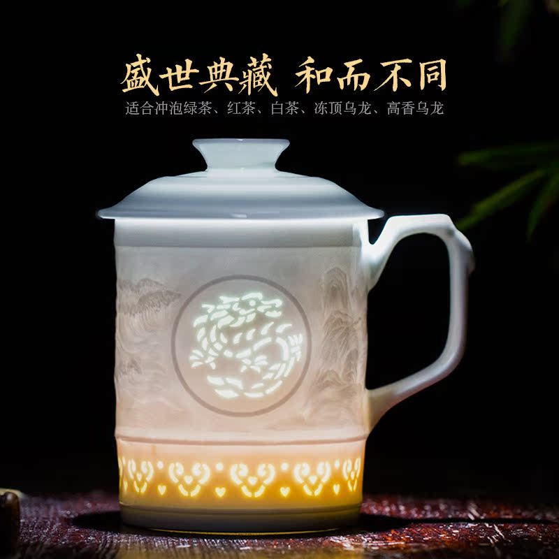 Jingdezhen ceramic manual its exquisite office cup with cover cup ultimately responds a cup of tea cup and meeting Chinese zodiac