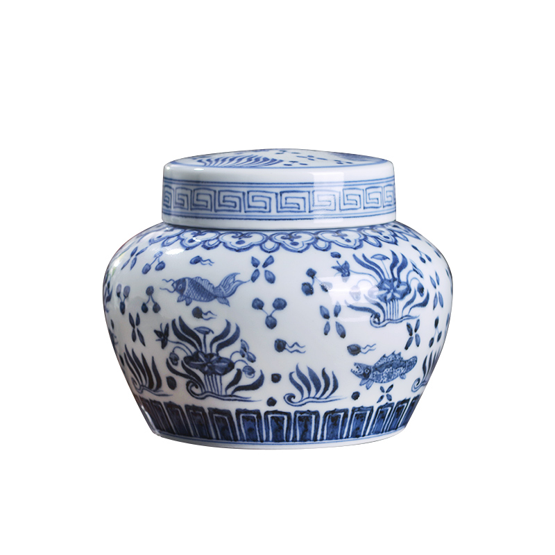 Jingdezhen ceramic blue and white ruffled flowers all hand - made maintain caddy fixings storage tanks with cover seal pot home furnishing articles