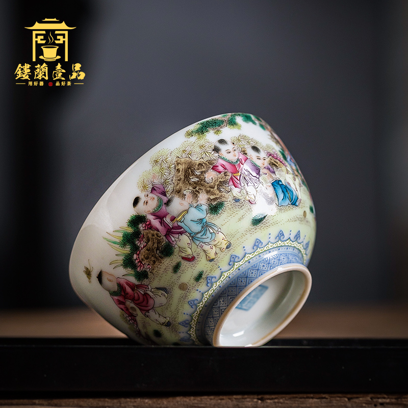 Jingdezhen ceramic all hand kung fu tea powder enamel the lad tea masters cup large bowl with single cup sample tea cup
