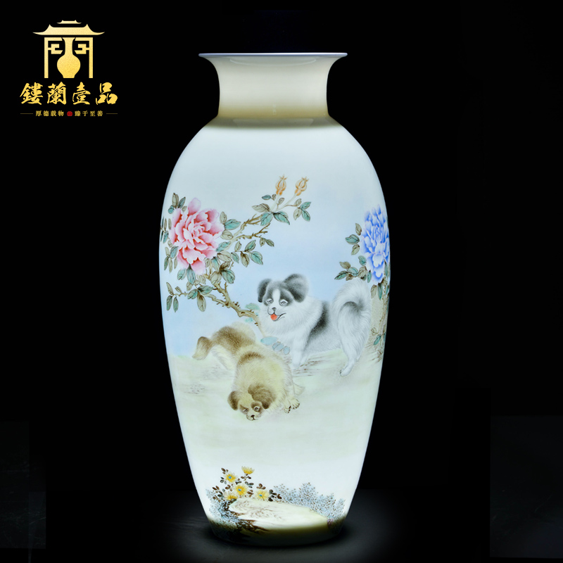 The Master of jingdezhen ceramic completely hand made pink dog its large decorative vase flower arrangement of Chinese style household furnishing articles