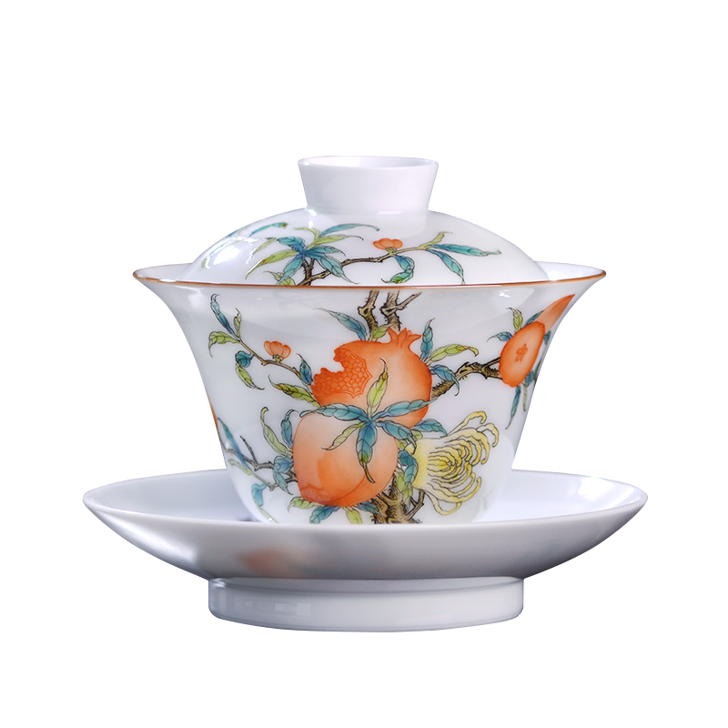 Jingdezhen thin foetus ceramic all hand - made pastel live sanduo tureen three only a single bowl of kung fu tea cups