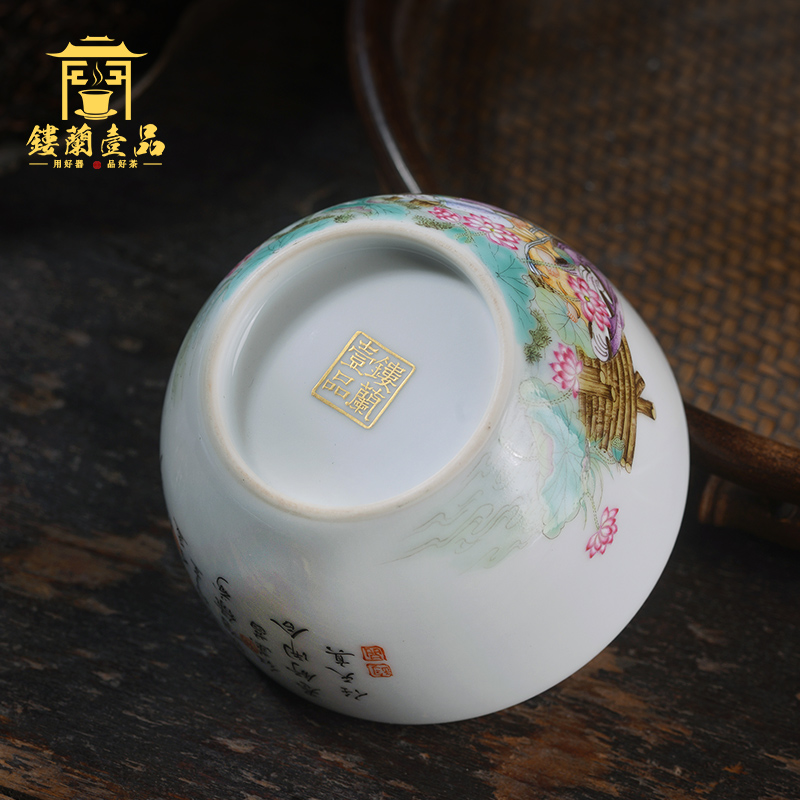 Jingdezhen ceramic all hand - made pastel YuanMing oi - Lin poetry masters cup kunfu tea, individual large single CPU