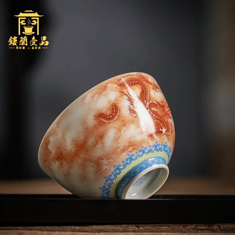 Jingdezhen ceramic hand - made pastel dragon in the day the master cup sample tea cup large single CPU kung fu tea cups