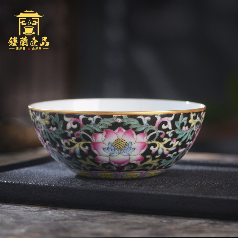 Jingdezhen ceramic hand - made all black enamel bound branch lotus masters cup kung fu tea set large personal single cups of tea cups