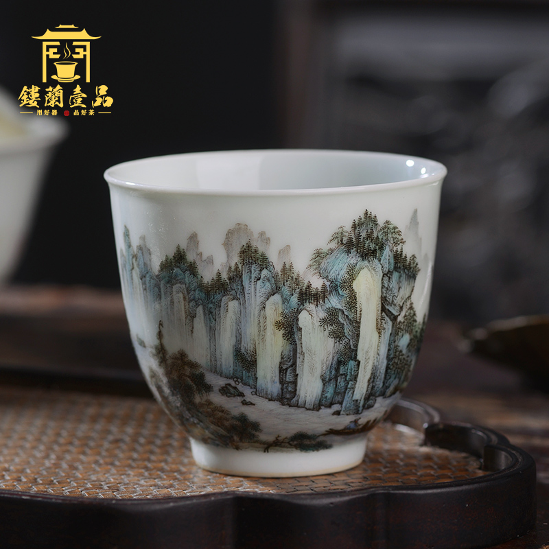 Jingdezhen ceramic all hand - made famille rose red cliff the vigil master cup kung fu tea tea cup single cup sample tea cup