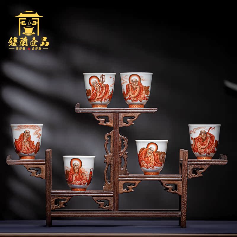 Hand - made heavy industry alum red paint 18 arhats master cup cup of jingdezhen ceramic tea sets single cup home