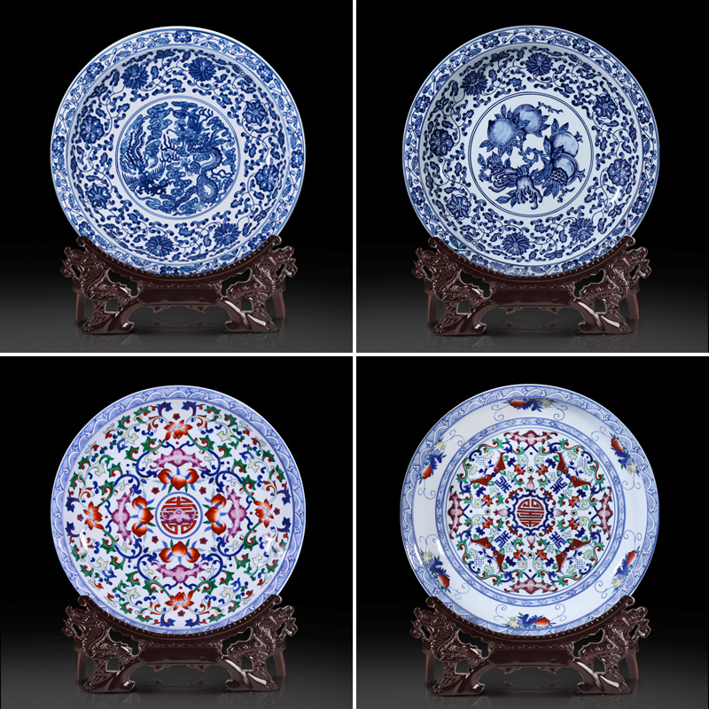 Jingdezhen ceramics imitation the qing qianlong hand - made of blue and white porcelain lotus flower porcelain Chinese hang dish hanging decorative furnishing articles