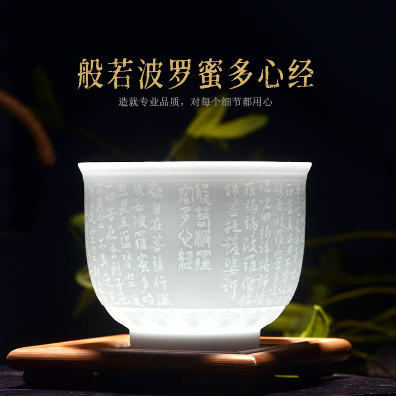 Jingdezhen ceramic fuels the heart sutra carved master cup single cup sample tea cup kung fu tea set individual cups small bowl