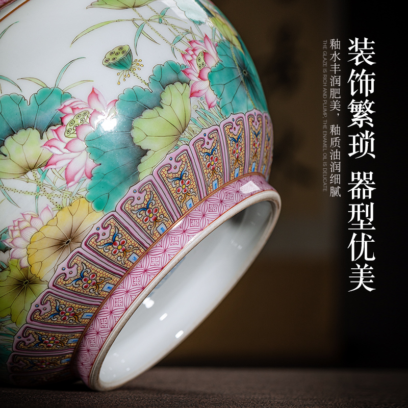 Jingdezhen ceramic all hand - made caddy fixings large heavy lotus store tea pot of Chinese style household handicraft furnishing articles