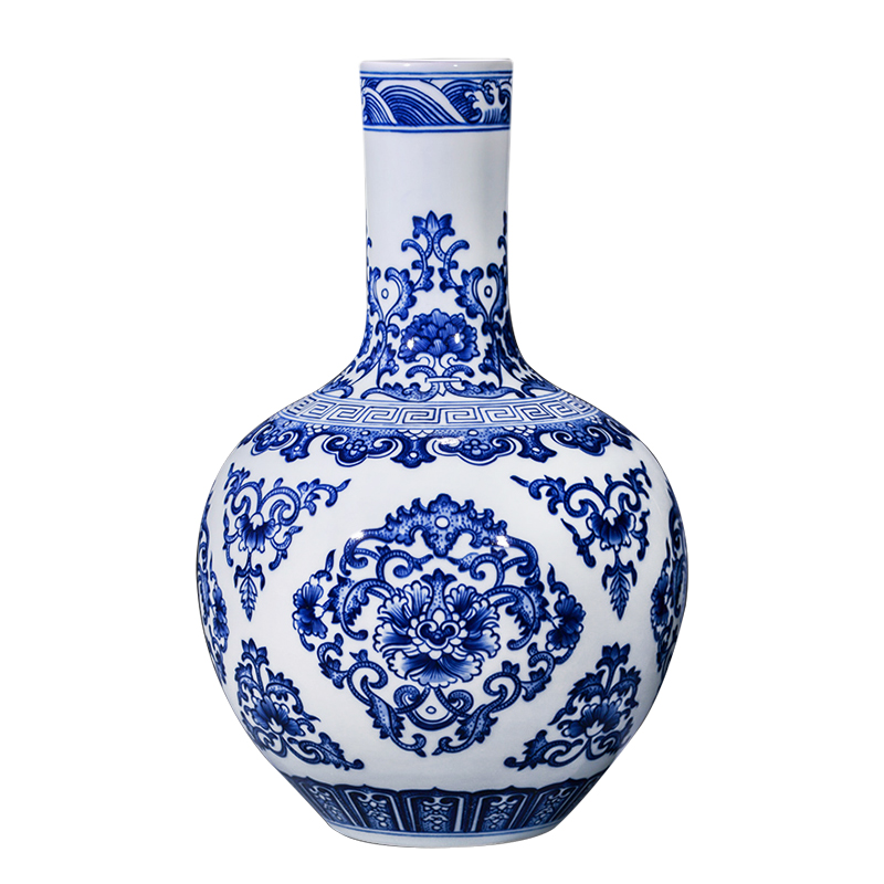 Jingdezhen ceramic antique hand - made dried flowers large blue and white porcelain vase furnishing articles of new Chinese style living room decoration craft gift