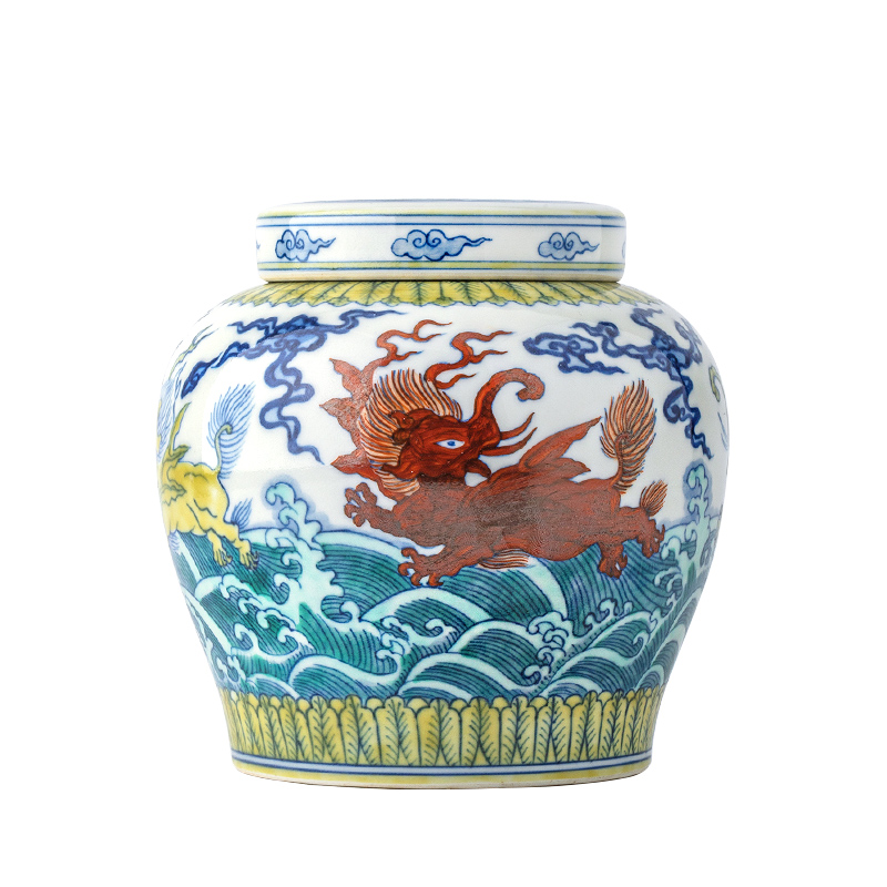 Jingdezhen ceramic hand - made in the bucket color fly like grain day word cover pot caddy fixings household study collection furnishing articles