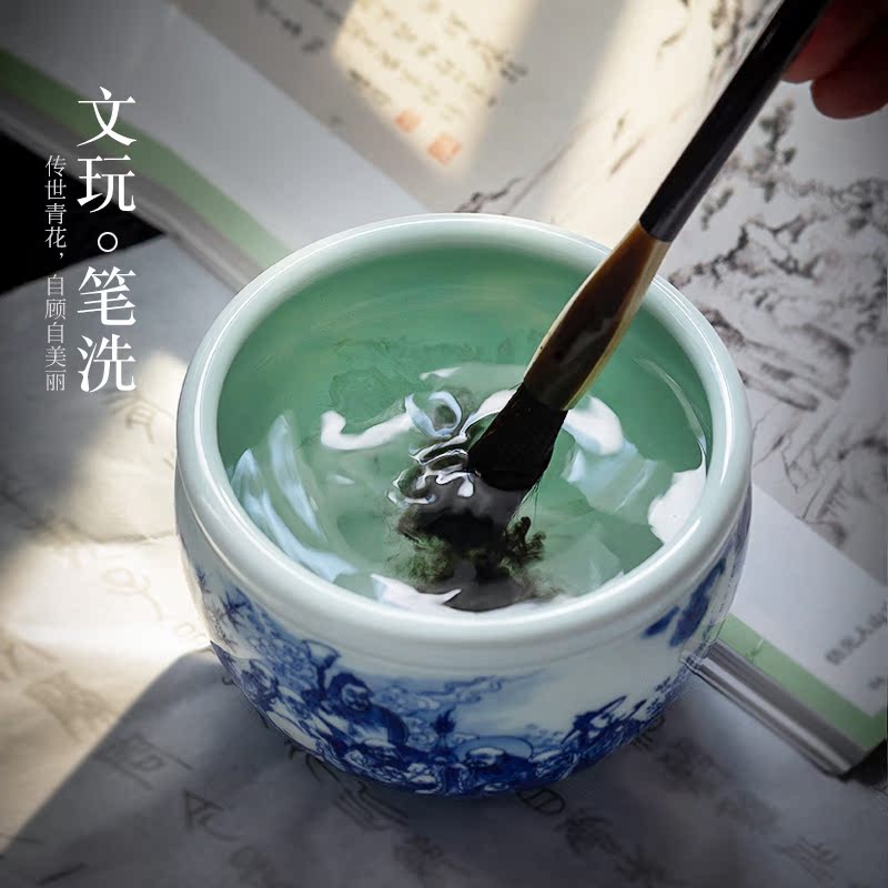 Jingdezhen hand - made ceramic blue 18 Luo Hanjian tea wash in hot water tank household kung fu tea tea accessories