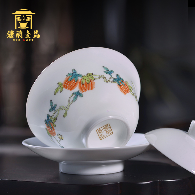Jingdezhen thin foetus ceramic hand - made pastel all three tureen large single tureen tea bowl of kung fu tea cups