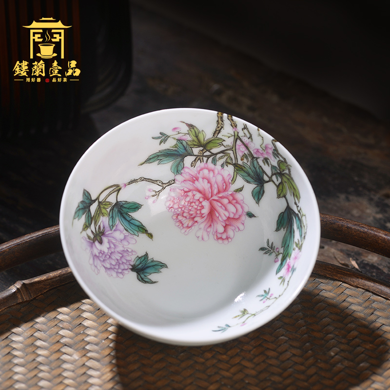 Jane don spill pastel peony master cup of jingdezhen ceramic hand - made single CPU kung fu tea cup sample tea cup individuals