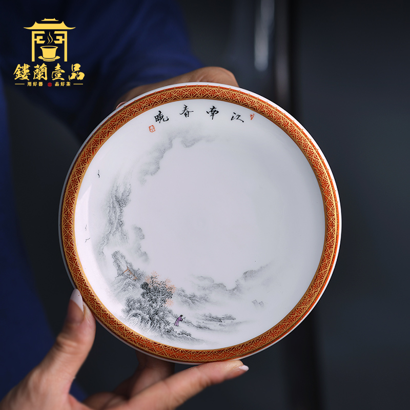 Jingdezhen all hand paint ceramic ink in the jiangnan chunxiao ewer kung fu tea set a tray at the teapot
