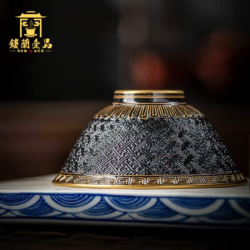 Jingdezhen checking ceramic black glaze see hand - cut master of kung fu tea cup home large bowl with single CPU