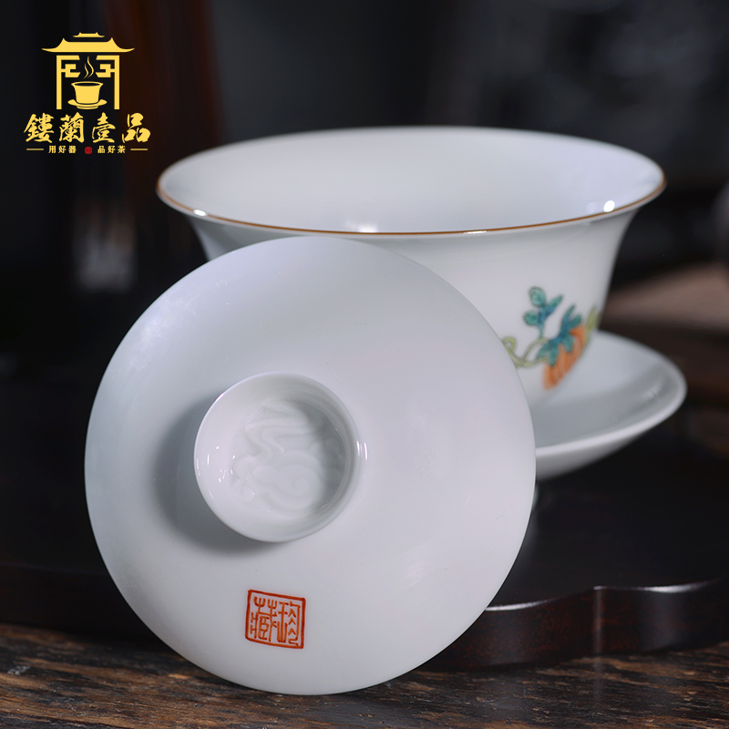 Jingdezhen thin foetus ceramic hand - made pastel all three tureen large single tureen tea bowl of kung fu tea cups