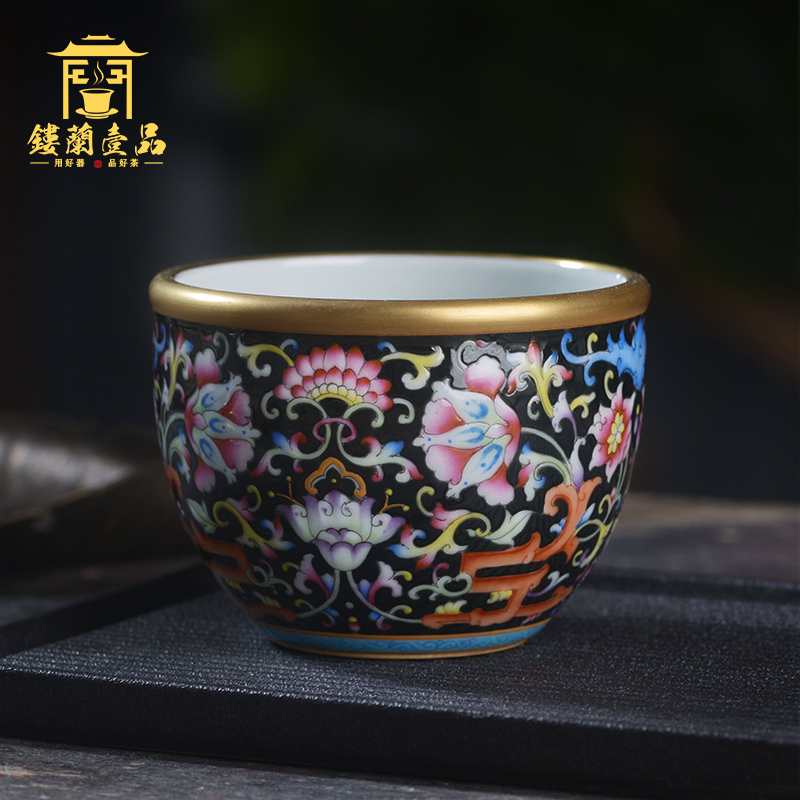 Jingdezhen ceramic hand - made all black enamel bound branch flowers masters cup home kunfu tea, tea cup single CPU